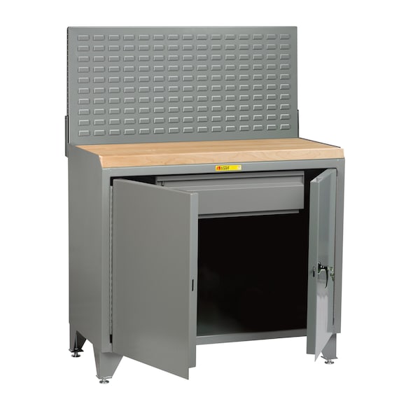 Bench Cabinet, 24" X 36", Solid Doors, Butcher Block, Louvered Panel